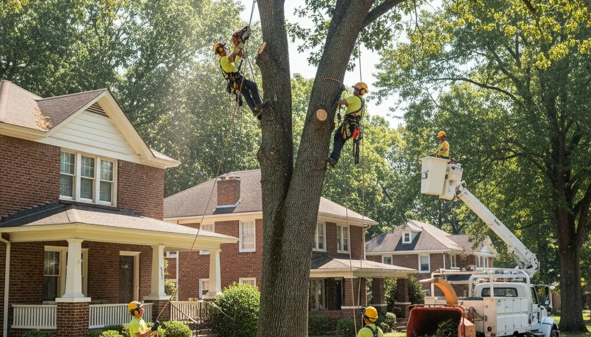 Tree service crew removing a tree in Atlanta, GA for safe residential property maintenance
