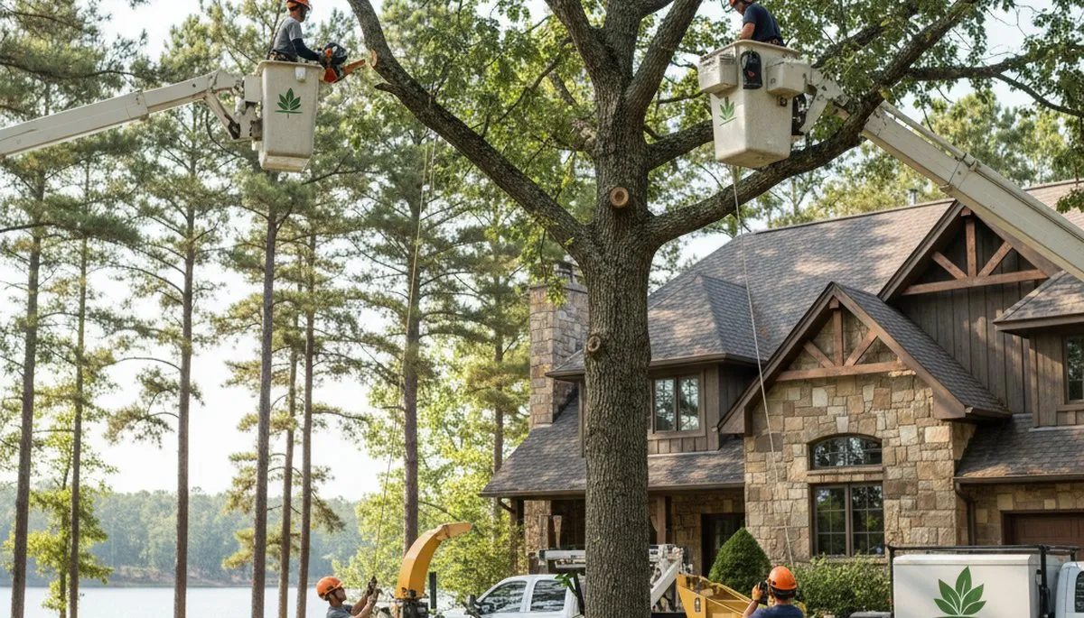 Tree service crew removing a tree in Atlanta, GA by Arbor Tree Removal Atlanta