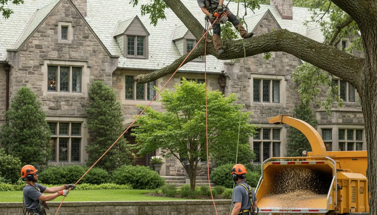 Tree service crew in Atlanta, GA removing a tree with professional equipment