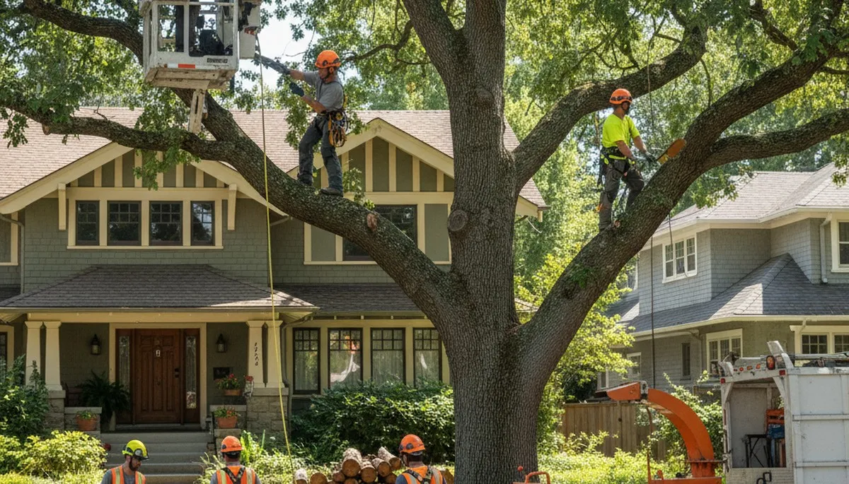 Tree service crew removing a tree in Atlanta, GA for safe residential property maintenance