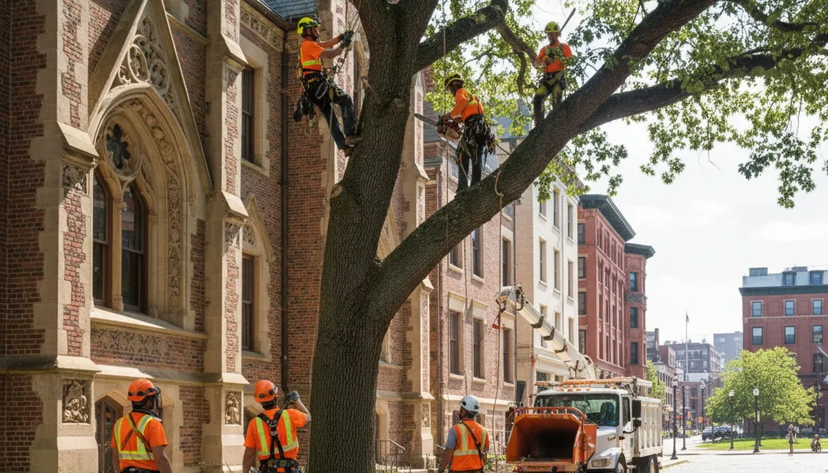 Atlanta, GA tree service crew removing a large tree for safe residential property clearance